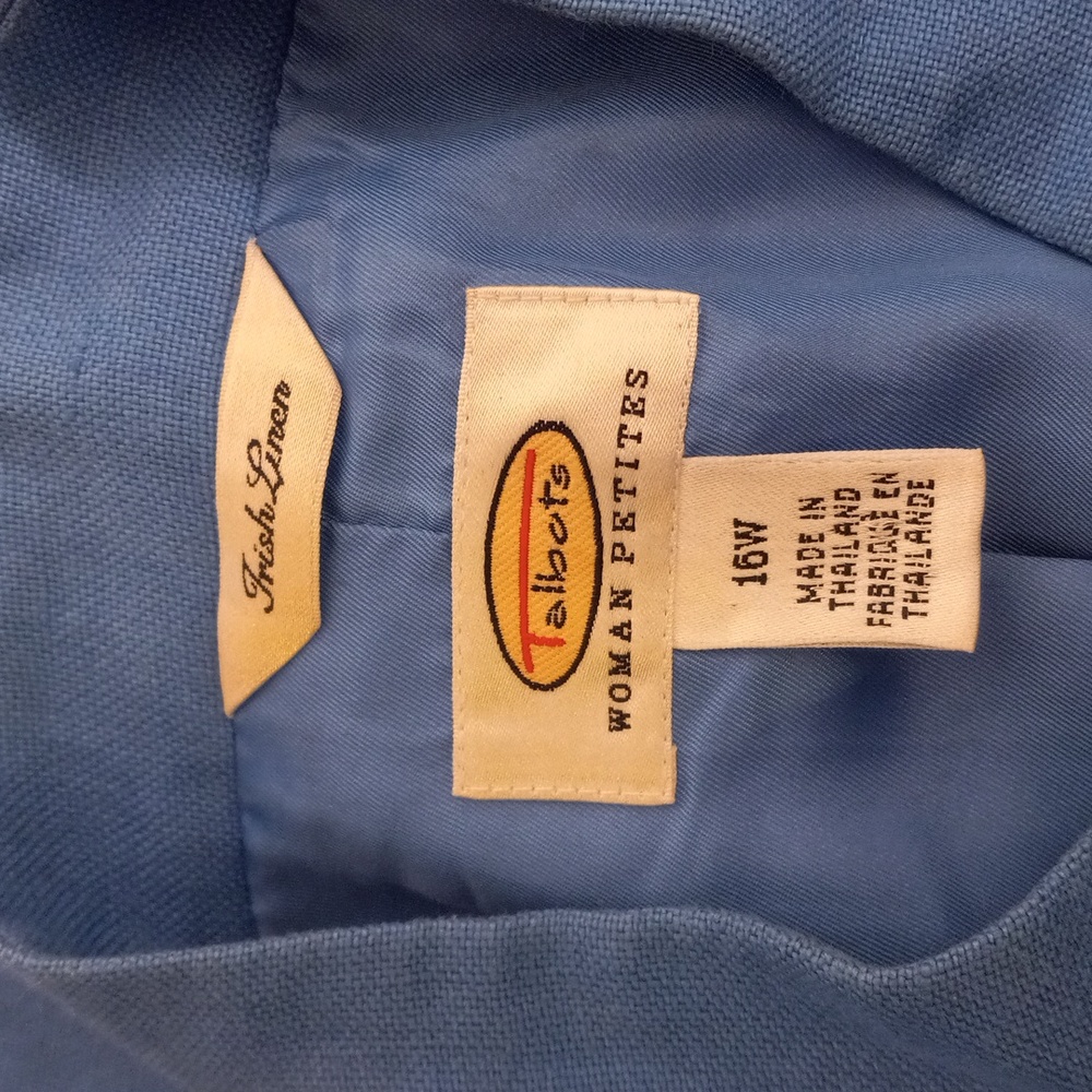 Talbots 16W Petite Blazer Jacket Blue Irish Linen Lined - Picture 10 of 11